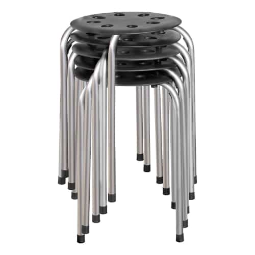 Norwood Commercial Furniture NOR-STOOLBS-SO Plastic Stack Stool, 17 3/4" Height, 11 3/4" Width, 11 3/4" Length, Black with Silver Legs (Pack of 5)