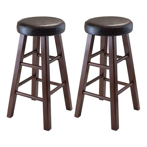 Winsome Wood Marta Assembled Round Counter Stool with PU Leather Cushion Seat, Square Legs, 24-Inch, Set of 2